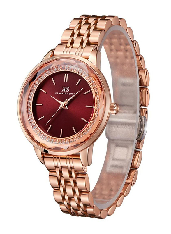 Kenneth Scott Analog Watch for Women with Stainless Steel Band, K22532-RBKR, Gold/Red