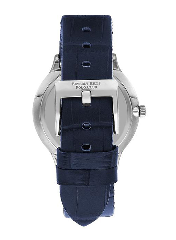 Beverly Hills Polo Club Analog Watch for Men with Leather Band, Water Resistant, BP3308X.399, Blue-Silver/Blue
