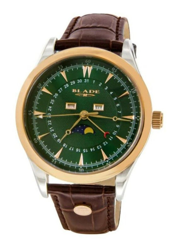 Blade Analog Watch for Men with Leather Band, 3618G1UED, Brown-Green