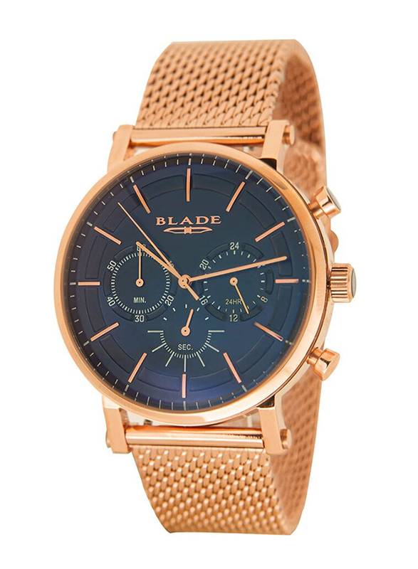 Blade Analog Watch for Men Stainless Steel Band, Water Resistant & Chronograph, 3577G2RBB, Blue/Rose Gold