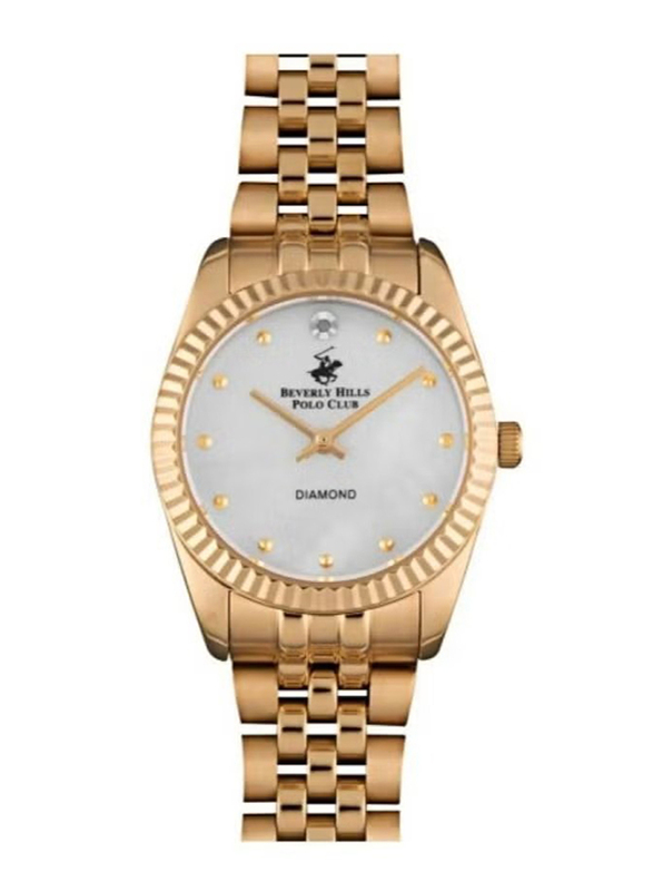 Beverly Hills Polo Club Analog Watch for Women with Stainless Steel Band, BP3295X.420, Gold-White