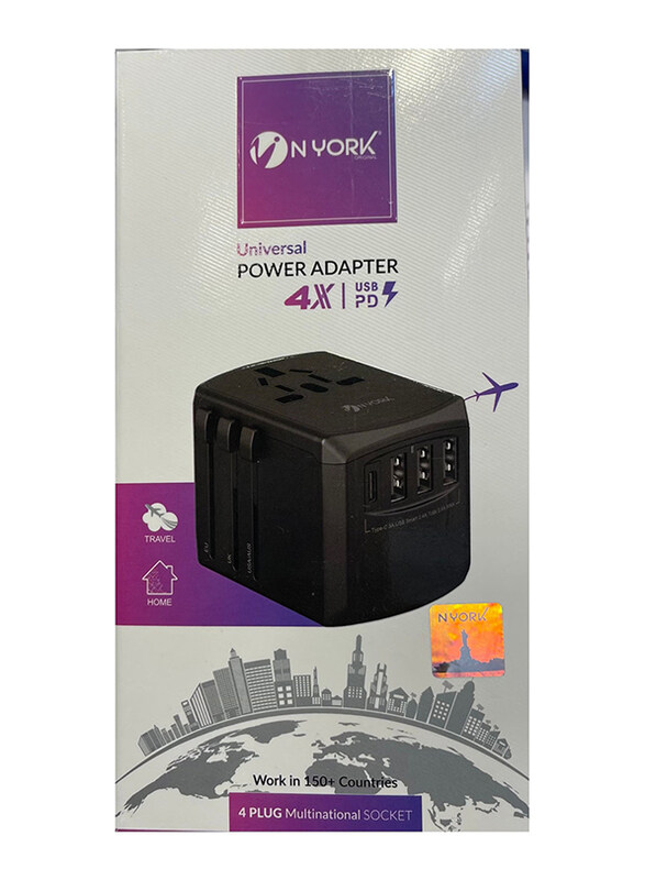 

Nyork Universal Travel Adapter 3 USB + 1 Type C Charging Port, Black