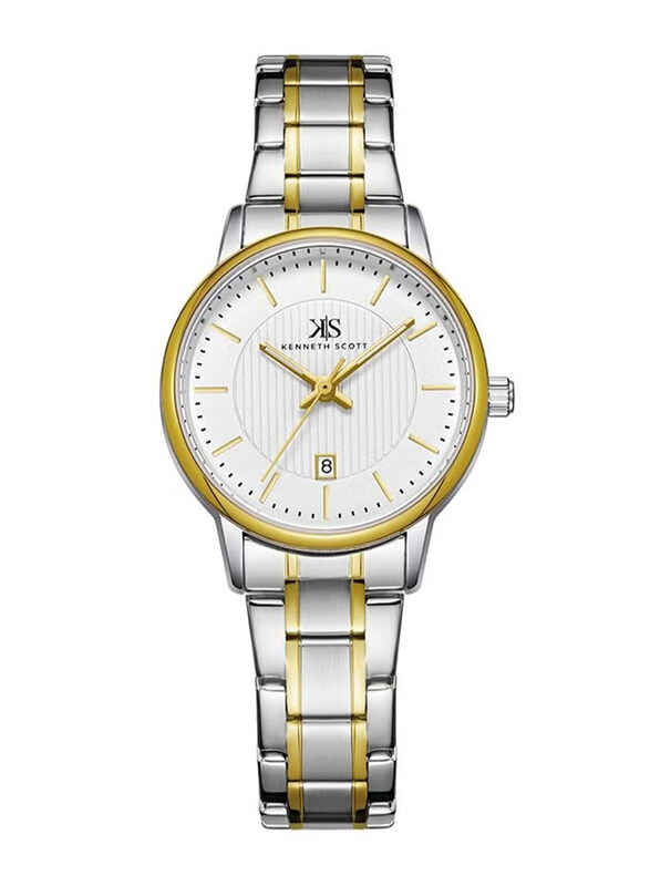 

Kenneth Scott Analog Watch for Women with Stainless Steel Band, K22528-TBTW, Silver/Gold-White