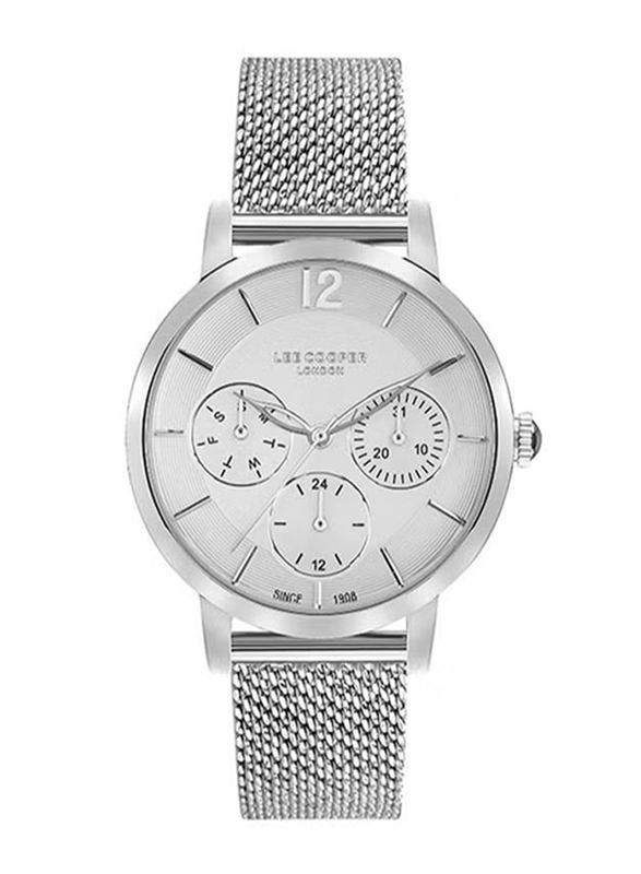 Lee Cooper Analog Watch for Women with Mesh Band, Water Resistant & Chronograph, LC07552.330, Silver-White