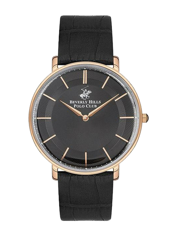 Beverly Hills Polo Club Analog Watch for Men with Leather Band, BP3322X.451, Black