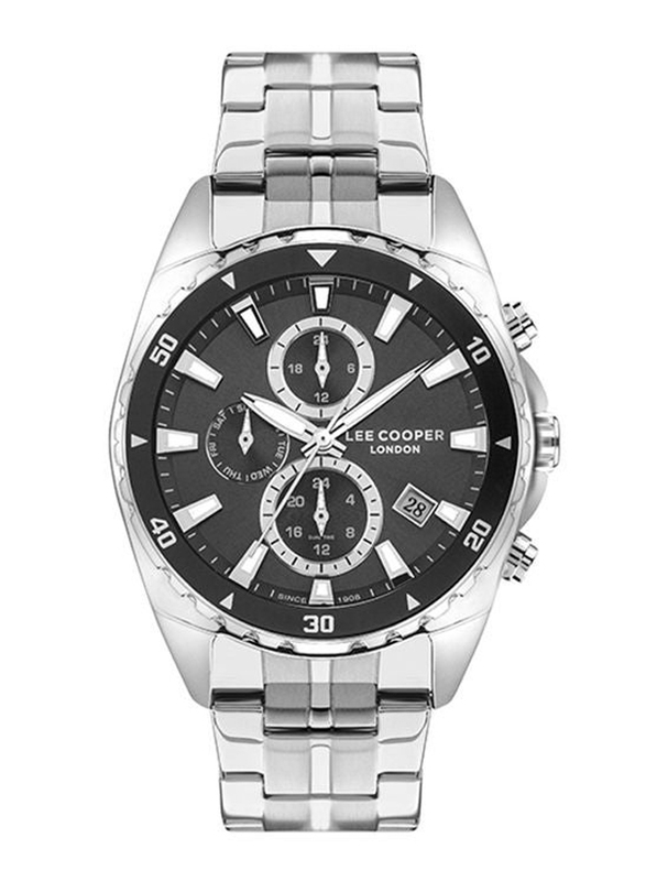 Lee Cooper London Analog Watch for Men with Metal Band, Water Resistant & Chronograph, LC07515.060, Silver-Dark Grey