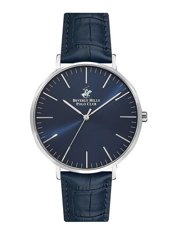 Beverly Hills Polo Club Analog Watch for Men with Leather Band, BP3129X.399, Navy Blue