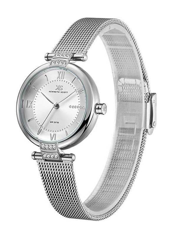 Kenneth Scott Analog Watch for Women with Mesh Band, K22538-SMSW, Silver/White