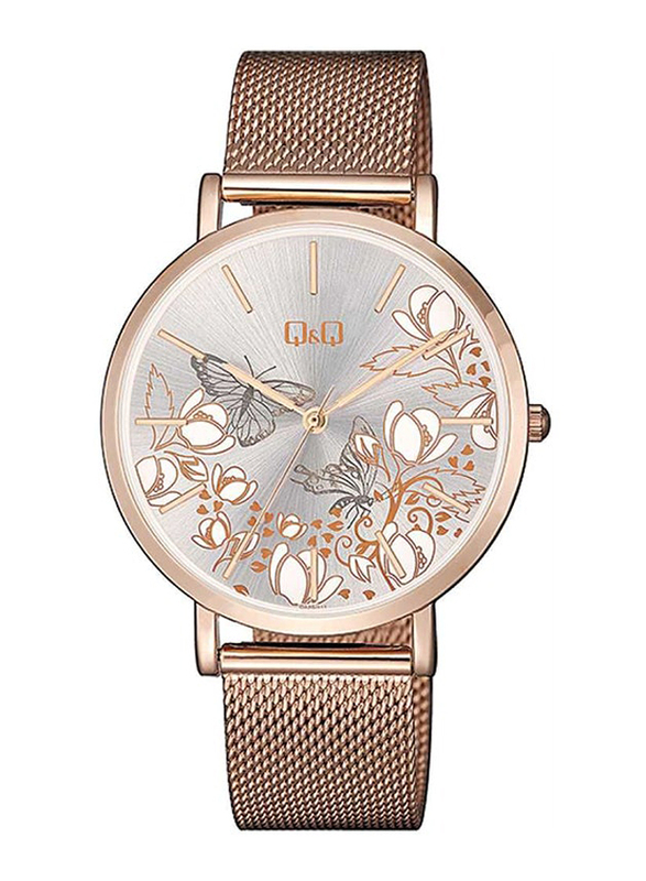 Q&Q Analog Watch for Women with Metal Band, Water Resistant, Qa20j041y, Gold