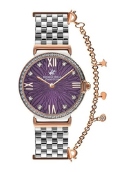 Beverly Hills Polo Club Analog Watch for Women with Stainless Steel Band, BP3362C.580, Silver-Purple