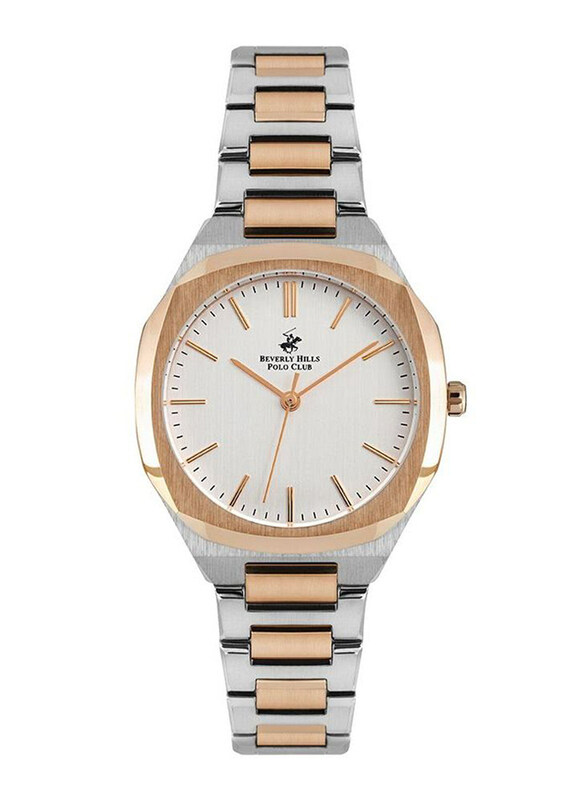 

Polo Beverlly Hills Beverly Hills Polo Club Analog Watch for Women with Stainless Steel Band, Water Resistant, Bp3024x.530, Gold/Silver-White