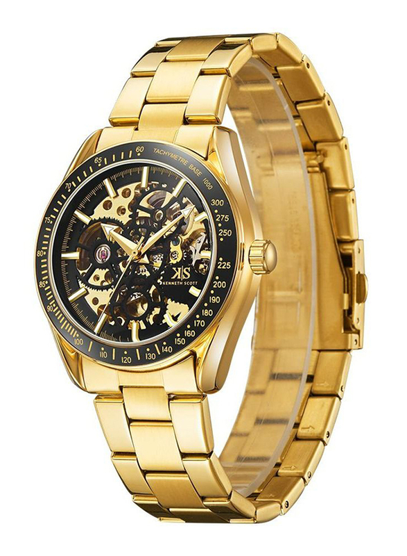 Kenneth Scott Analog Watch for Men with Stainless Steel Band, Water Resistant & Chronograph, K22312-gbgb, Gold-Black