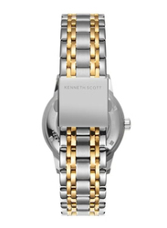 Kenneth Scott Analog Watch for Men with Stainless Steel Band, K22311-TBTB, Silver/Gold-Black