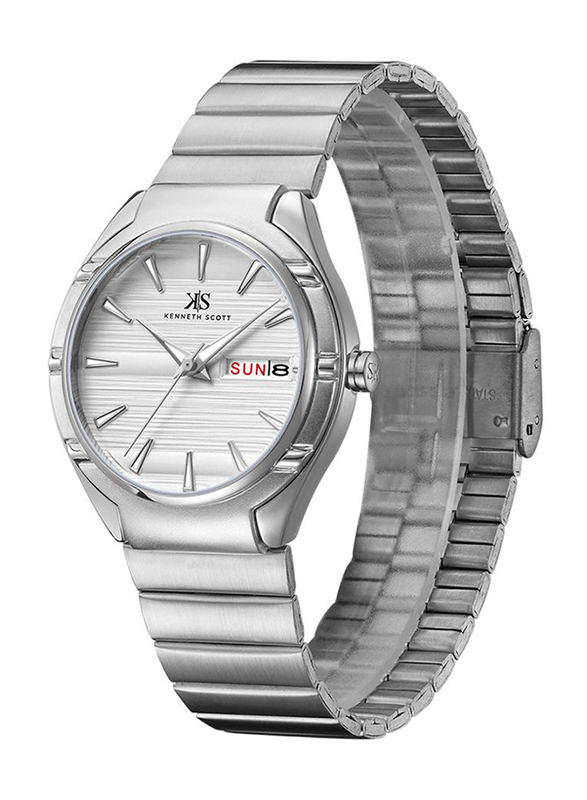 Kenneth Scott Analog Watch for Men with Stainless Steel Band, Water Resistant, K22035-SBSW-G, Silver