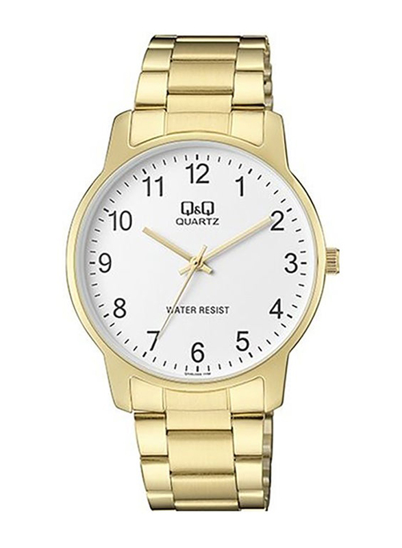 Q&Q Analog Watch for Women with Metal Band, Water Resistant & Chronograph, QA42J004Y, Gold/White