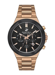 Beverly Hills Polo Club Analog Watch for Men with Metal Band, Water Resistant & Chronograph, BP3361X.450, Gold-Black