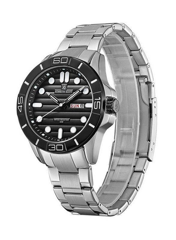 

Kenneth Scott Analog Watch for Men with Stainless Steel Band, K22043-SBSB, Silver-Black