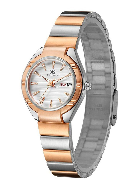 Kenneth Scott Analog Watch for Women with Stainless Steel Band, K22035-KBKW-L, Silver/Rose Gold-Silver