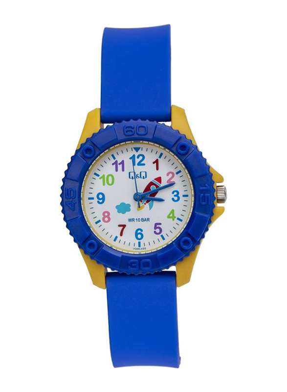 Q&Q Analog Watch for Kids Rubber Band, Water Resistant, VQ96J022Y, Multicolour/Blue