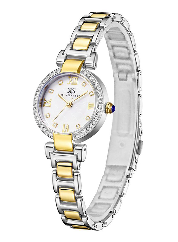 Kenneth Scott Analog Wrist Watch for Women with Alloy Band, Water Resistant, K22520-TBTM, White/Gold-Silver/Gold