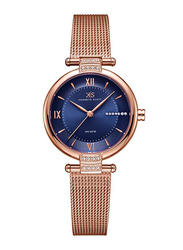 Kenneth Scott Analog Watch for Women with Stainless Steel Band, Water Resistant, K22538-RMKN, Blue-Rose Gold