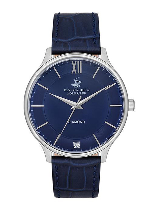 Beverly Hills Polo Club Analog Watch for Men with Leather Band, Water Resistant, BP3308X.399, Blue-Silver/Blue