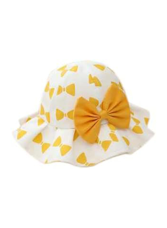 The Girl Cap All Season Sun Protection Cotton Bow Print Bucket Hat, 2-6 Years, Yellow