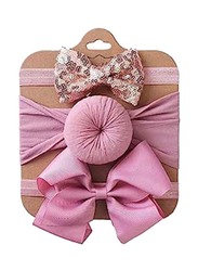 The Girl Cap Nylon Elastic Headband for Baby, 3 Pieces, Old Rose