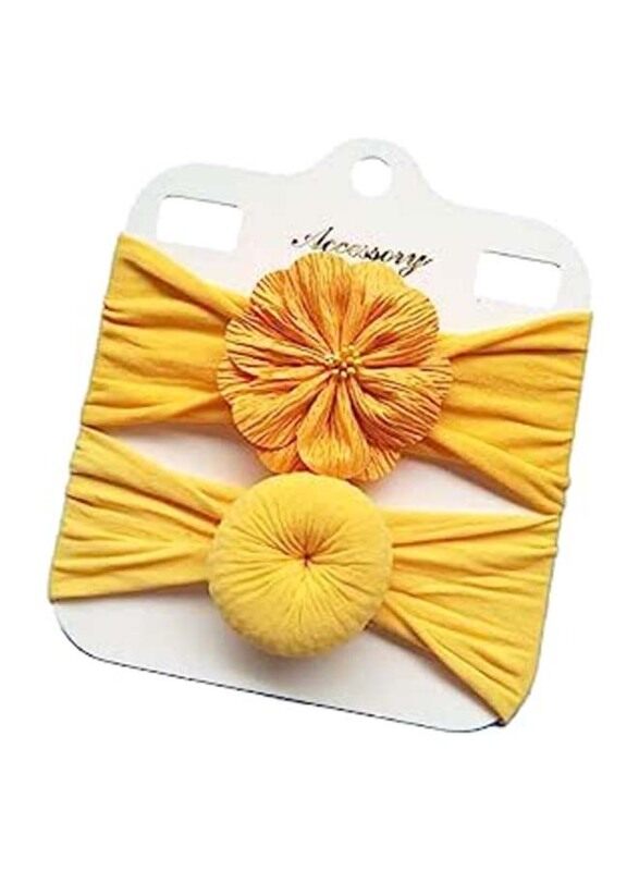 The Girl Cap Elastic Stretchable Headband For Baby Girls, 2 Pieces, Yellow