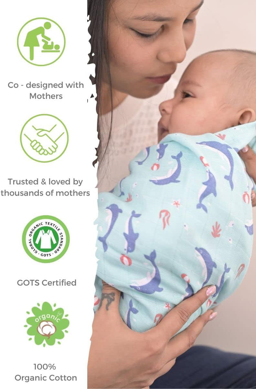 Buy Responsibly Cotton & Muslin Animal Theme of Sparrow Baby Wrap Swaddle, 3-6 Months, Design 1