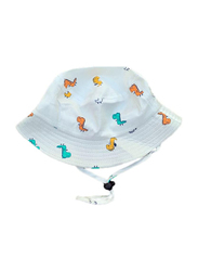 The Girl Cap All Season Sun Protection Cotton Dino Print Bucket Hat, 2-6 Years, White