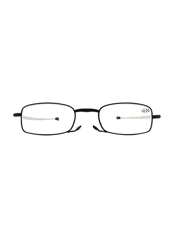 FindMyReader.com Full-Rim Rectangle Black Folding Reading Glasses For Unisex, Transparent Lens, Power 1.0