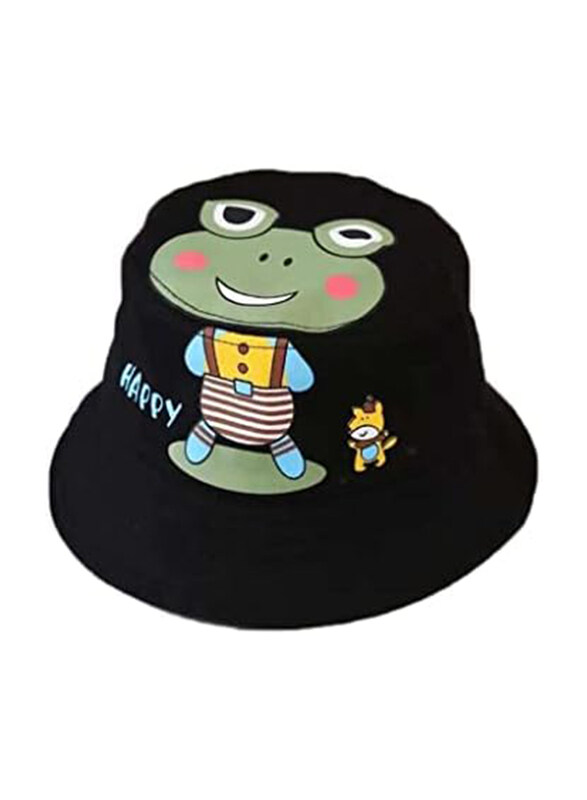 The Girl Cap All Season Sun Protection Cotton Cartoon Print Bucket Hat, 2-6 Years, Black