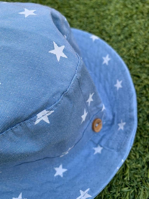 The Girl Cap All Season Sun Protection Cotton Stars Print Bucket Hat, 2-6 Years, Light Blue