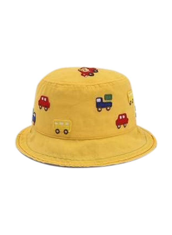 The Girl Cap All Season Sun Protection Cotton Cars Print Bucket Hat, 2-6 Years, Yellow