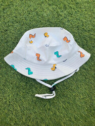 The Girl Cap All Season Sun Protection Cotton Dino Print Bucket Hat, 2-6 Years, White