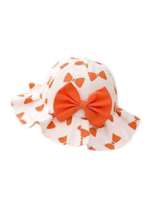 The Girl Cap All Season Sun Protection Cotton Bow Print Bucket Hat, 2-6 Years, Orange