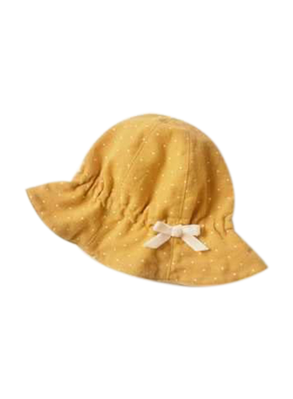 The Girl Cap All Season Sun Protection Cotton Ribbon Print Bucket Hat, 2-6 Years, Mustard