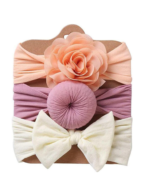 The Girl Cap Elastic Stretchable Nylon Hairbands for Baby Girl, 3 Piece, Orange/Purple/White