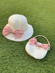 The Girl Cap Bow Straw Hat & Shoulder Bag Set, 2 Pieces, White