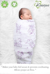 Buy Responsibly Premium Organic Cotton Muslin Animal Theme Of Elephant Baby Wrap Swaddle, 3-6 Months, Design 1