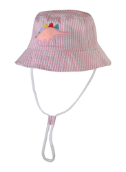 The Girl Cap All Season Sun Protection Cotton Stripes Dino Print Bucket Hat, 2-6 Years, Pink