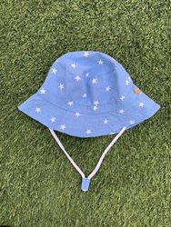 The Girl Cap All Season Sun Protection Cotton Stars Print Bucket Hat, 2-6 Years, Light Blue