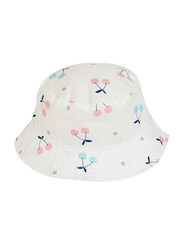 The Girl Cap All Season Sun Protection Cotton Cherries Print Bucket Hat, 2-6 Years, White