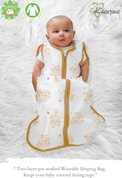 Buy Responsibly Organic Cotton 2- Layer Muslin Baby Sleeping Bag with Adorable Monkeys, KASB1005, White/Yellow