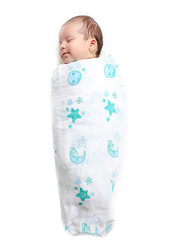 Buy Responsibly Premium Organic Cotton Muslin Sky Theme of Moon & Earth Baby Wrap Swaddle, 3-6 Months, Design 1