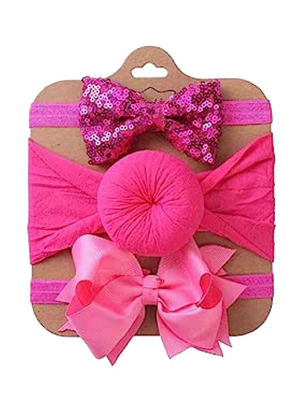 The Girl Cap Nylon Elastic Headband for Baby, 3 Pieces, Fuschia Pink