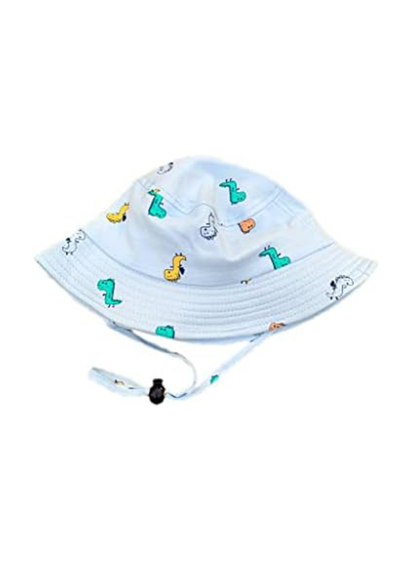 The Girl Cap All Season Sun Protection Cotton Dino Print Bucket Hat, 2-6 Years, Blue