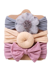 The Girl Cap Elastic Stretchable Nylon Hairbands for Baby Girl, 3 Piece, Grey/Beige/Purple