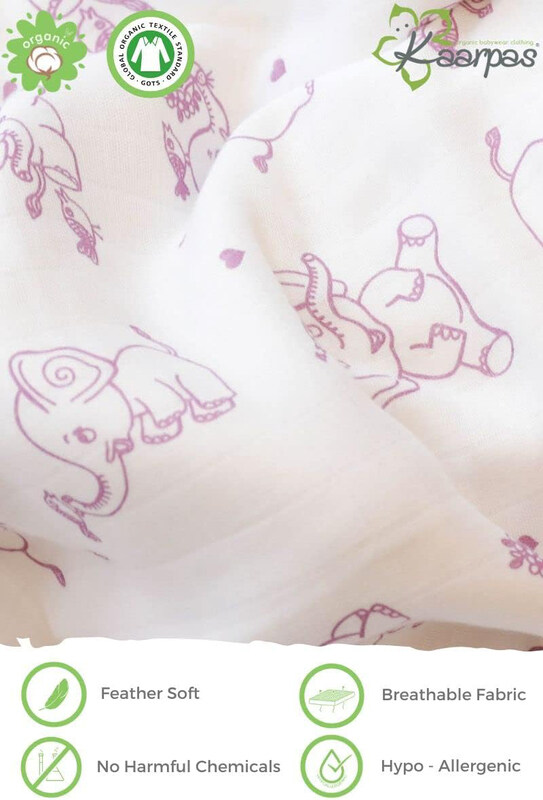 Buy Responsibly Premium Organic Cotton Muslin Animal Theme Of Elephant Baby Wrap Swaddle, 3-6 Months, Design 1